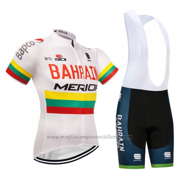 2018 Abbigliamento Ciclismo Bahrain Merida Campione Lituania Manica Corta e Salopette